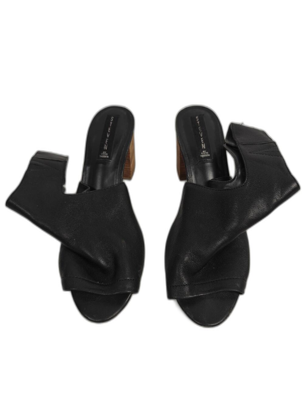Womens Steve Madden Venue Black Leather Heeled Sandals Size 6M